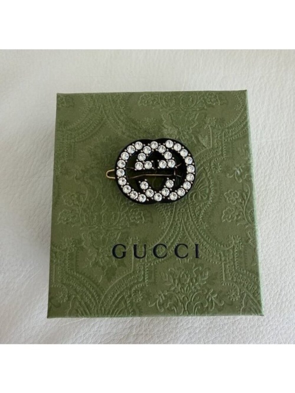 NEW GUCCI Crystal Embellished GG Hair Clip Black - Picture 5 of 5